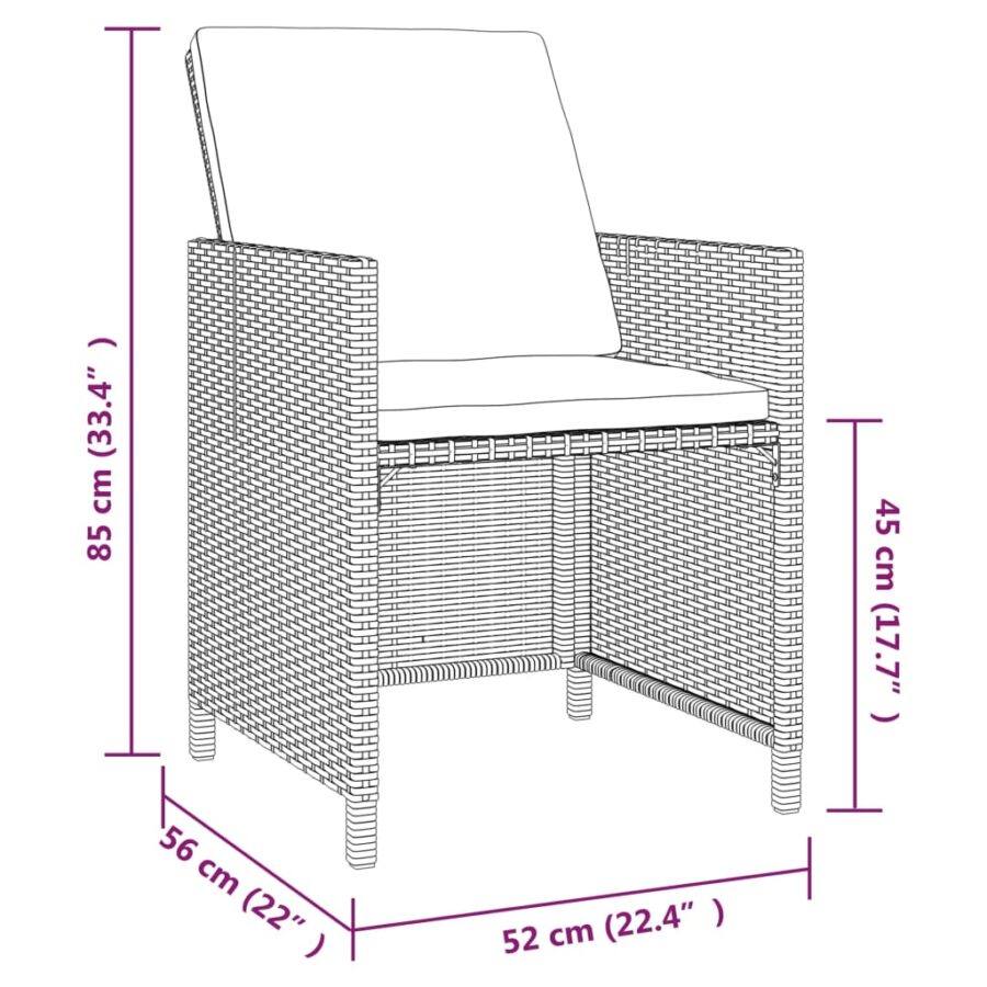 9-delige Tuinset met kussens poly rattan zwart - Afbeelding 5