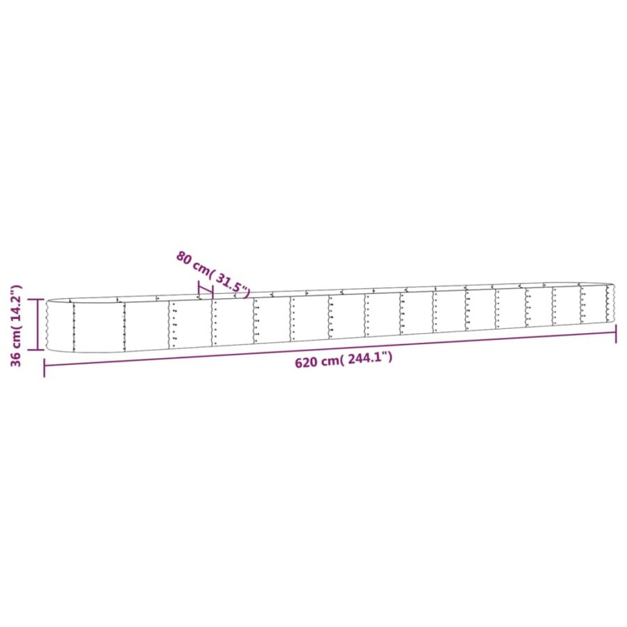 Plantenbak 620x80x36 cm gepoedercoat staal zilverkleurig - Afbeelding 6