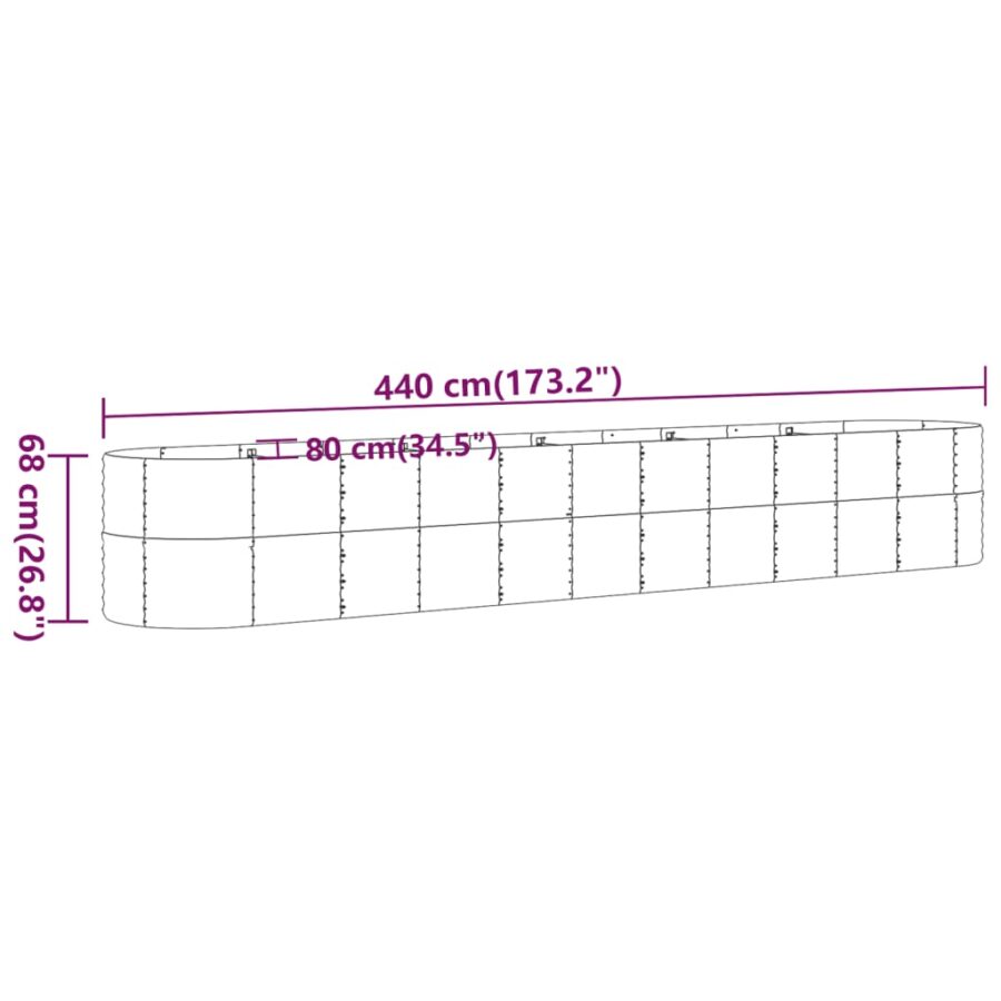 Plantenbak 440x80x68 cm gepoedercoat staal zilverkleurig - Afbeelding 6
