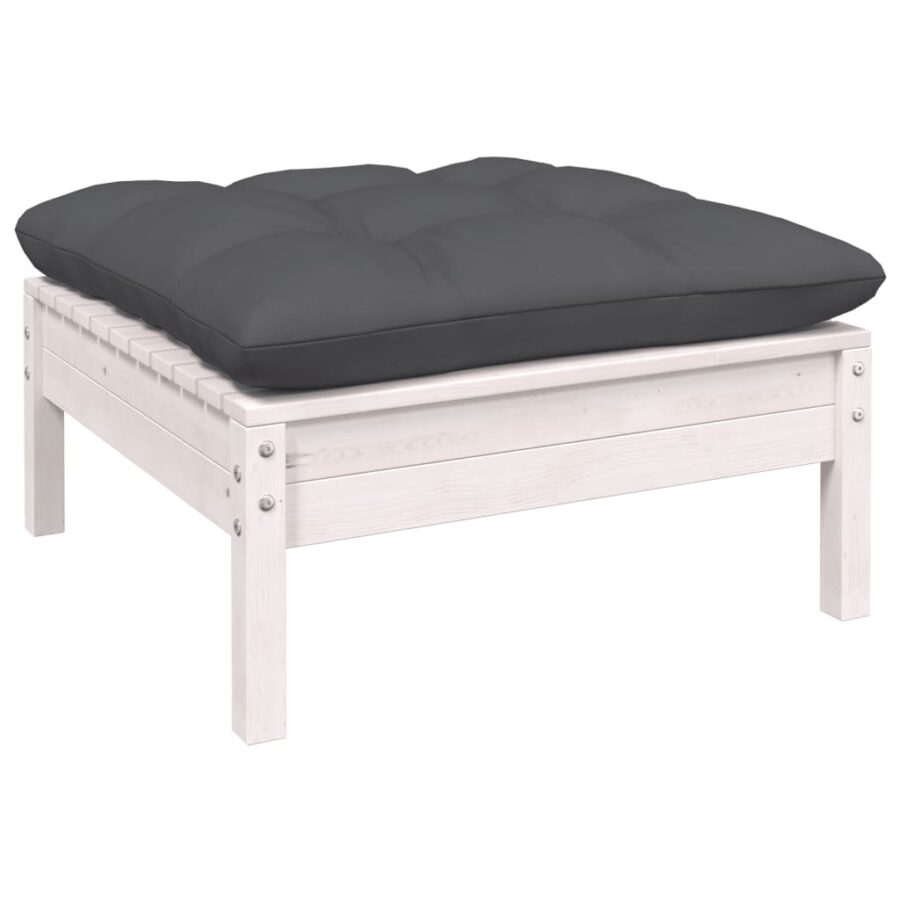 8-delige Loungeset met kussens massief grenenhout wit - Afbeelding 4