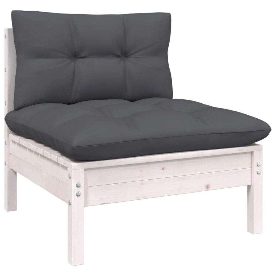 8-delige Loungeset met kussens massief grenenhout wit - Afbeelding 4
