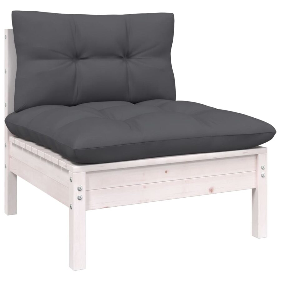 9-delige Loungeset met kussens massief grenenhout wit - Afbeelding 4
