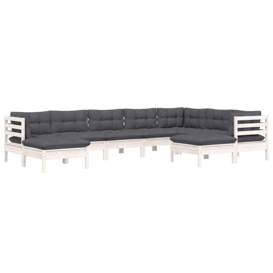 9-delige Loungeset met kussens massief grenenhout wit - Afbeelding 3