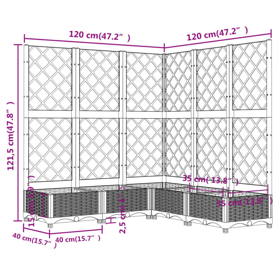 Plantenbak met latwerk 120x120x121,5 cm polypropeen bruin - Afbeelding 8