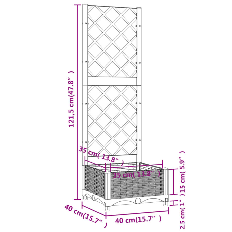 Plantenbak met latwerk 40x40x121,5 cm polypropeen zwart - Afbeelding 8