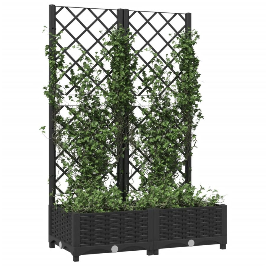 Plantenbak met latwerk 80x40x121,5 cm polypropeen zwart - Afbeelding 3