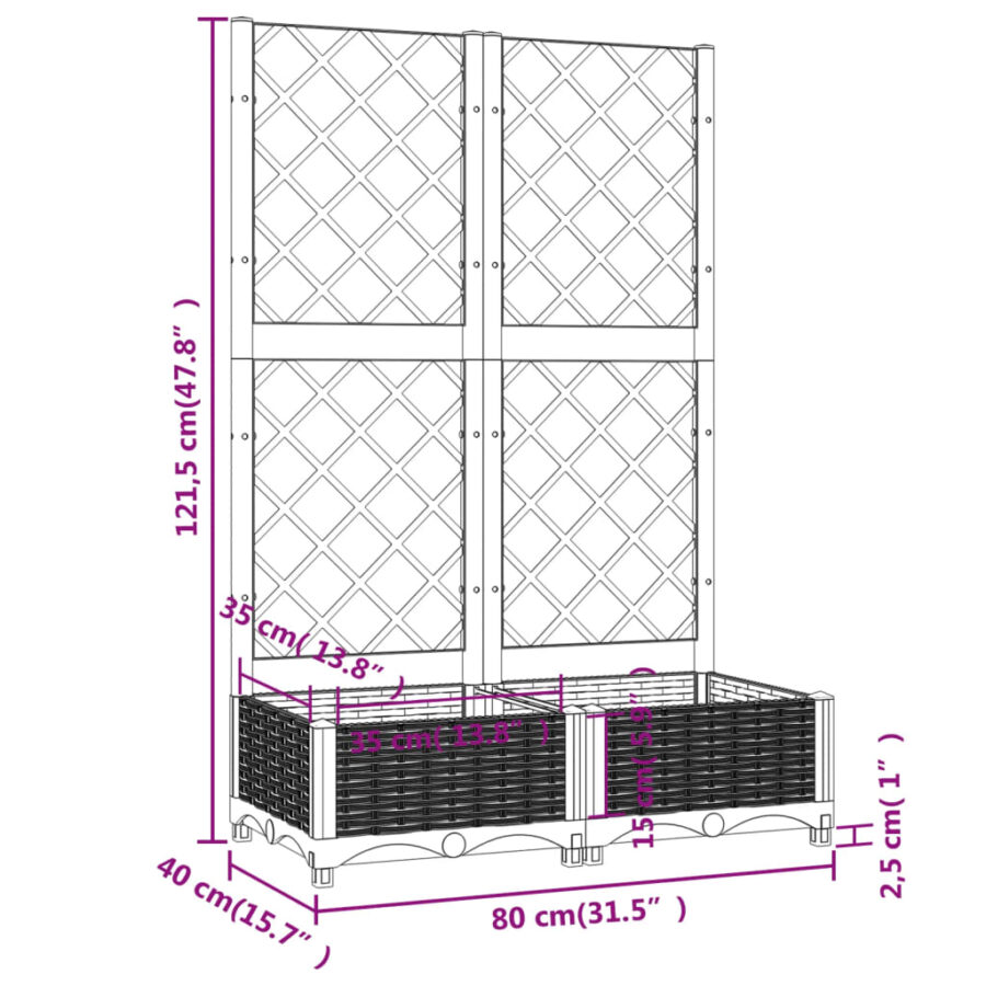 Plantenbak met latwerk 80x40x121,5 cm polypropeen zwart - Afbeelding 8