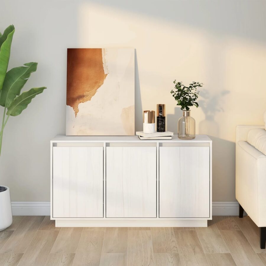 Dressoir 111x34x60 cm massief grenenhout wit - Afbeelding 7