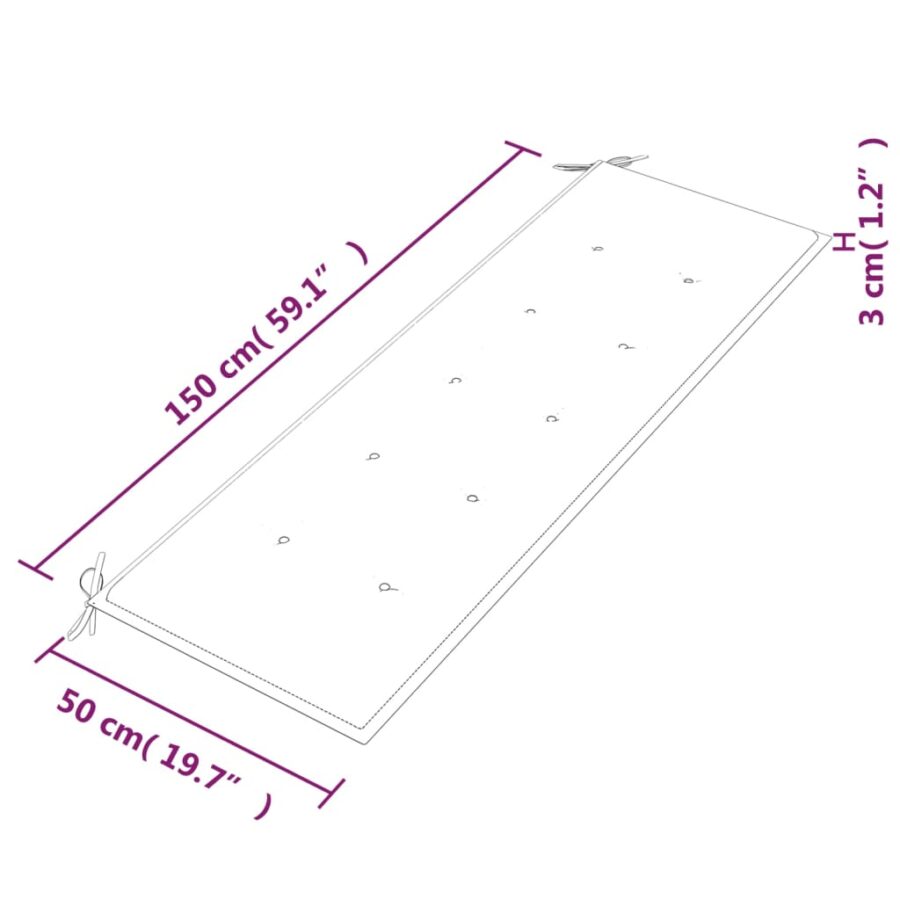 Bankje Batavia met wijnrood kussen 150 cm massief teakhout - Afbeelding 9