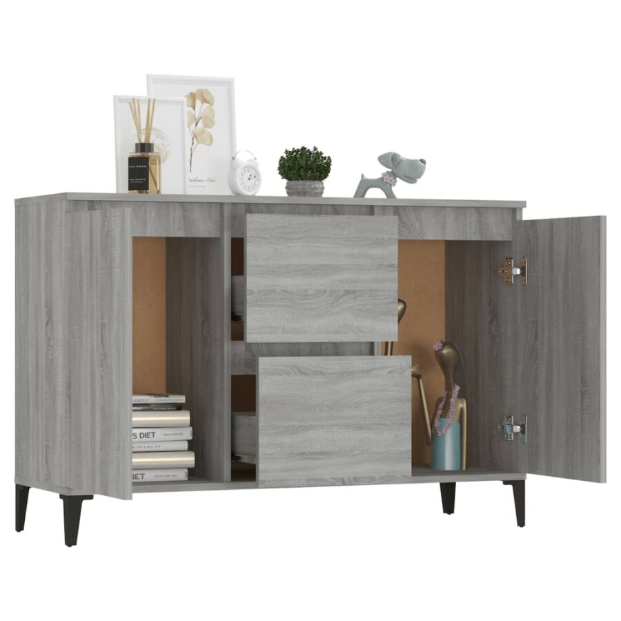 Dressoir 104x35x70 cm bewerkt hout grijs sonoma eikenkleurig - Afbeelding 6