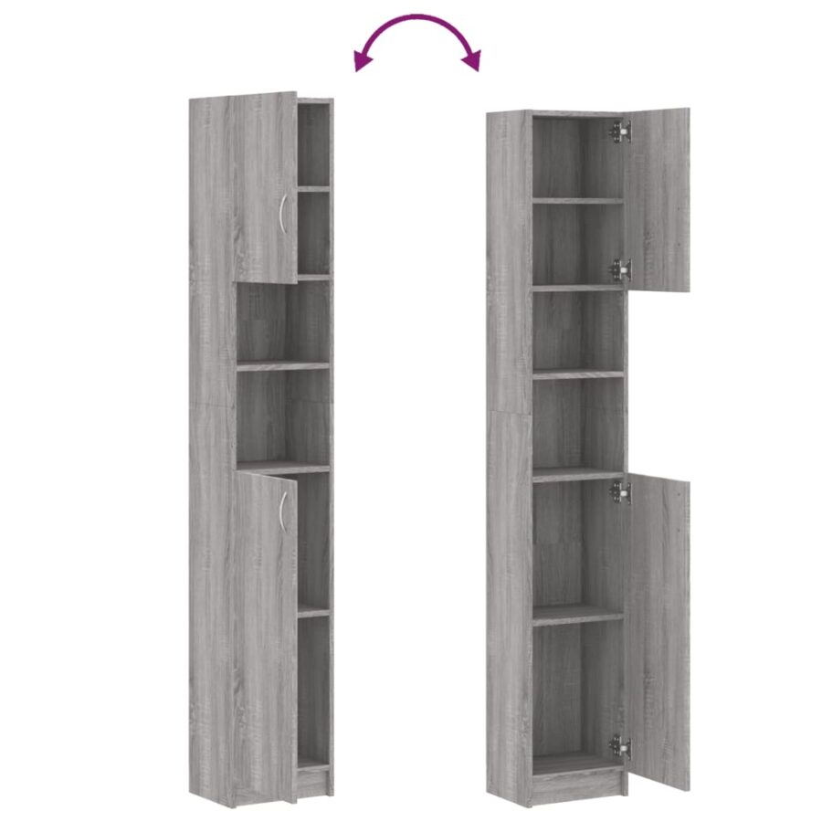Badkamerkast 32x25,5x190 cm bewerkt hout grijs sonoma eiken - Afbeelding 9