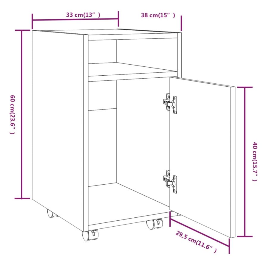 Bijzetkast met wielen 33x38x60 cm bewerkt hout grijs sonoma - Afbeelding 8
