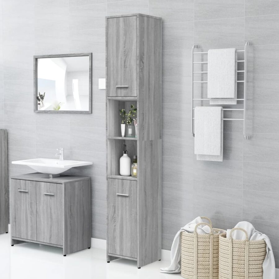 Badkamerkast 30x30x183,5 cm bewerkt hout grijs sonoma eiken - Afbeelding 6