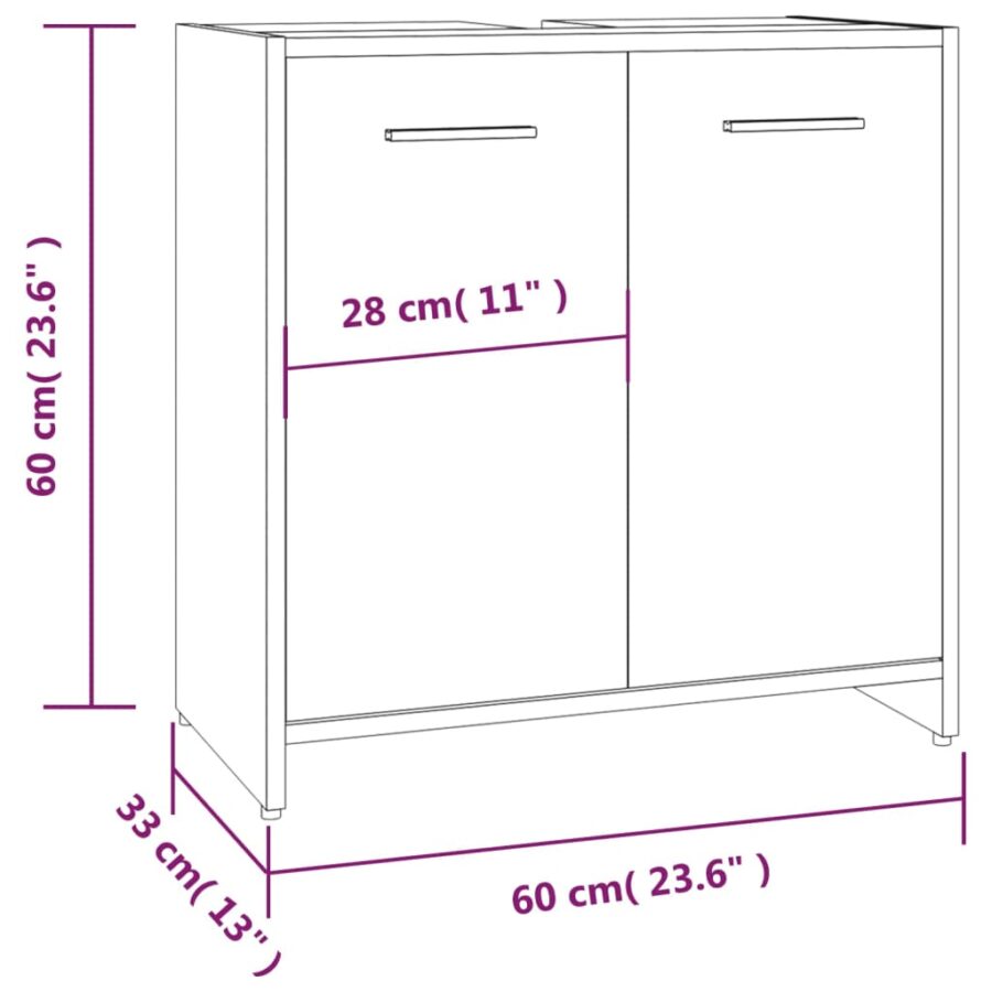 Badkamerkast 60x33x60 cm bewerkt hout gerookt eikenkleurig - Afbeelding 9