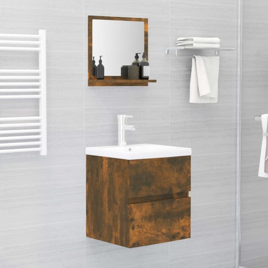 Badkamerspiegel 40x10,5x37 cm bewerkt hout gerookt eikenkleurig - Afbeelding 5