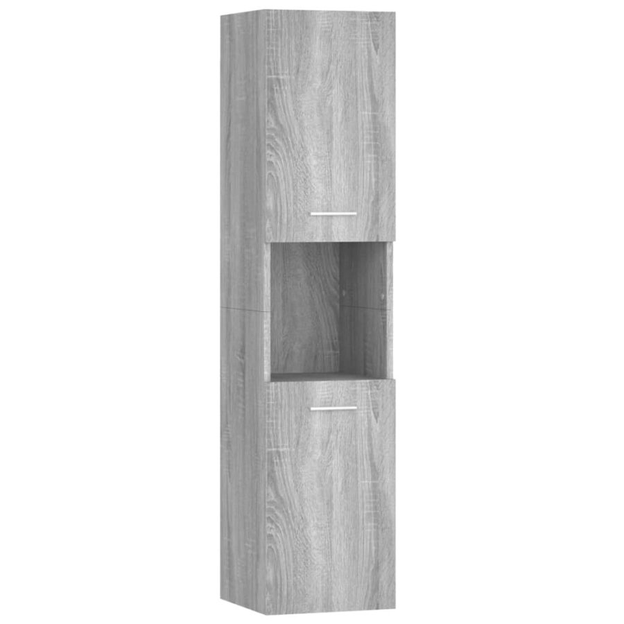 Badkamerkast 30x30x130 cm bewerkt hout grijs sonoma eikenkleur - Afbeelding 2