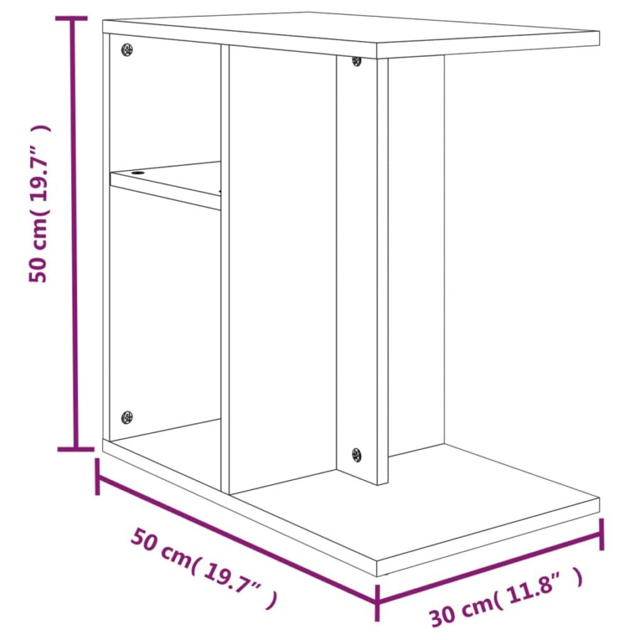 Bijzettafel 50x30x50 cm bewerkt hout grijs sonoma eikenkleurig - Afbeelding 10