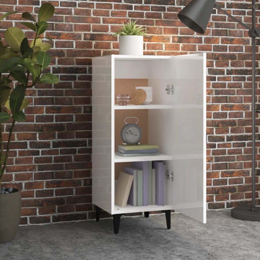 Dressoir 34,5x34x90 cm bewerkt hout hoogglans wit - Afbeelding 3