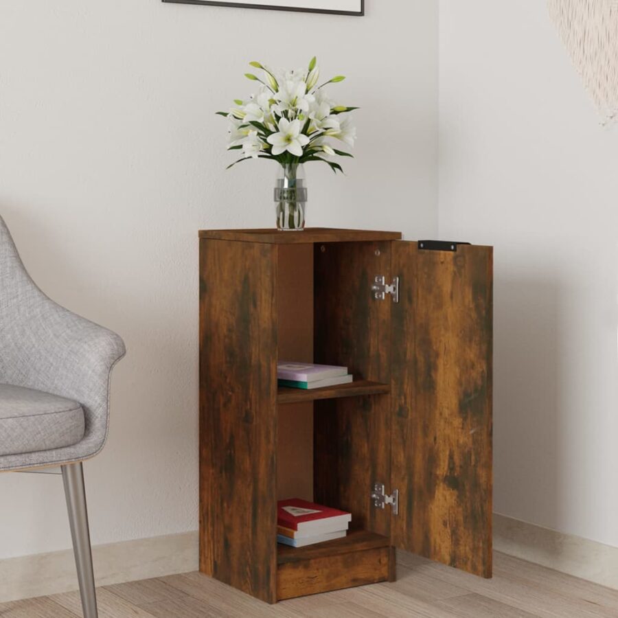 Dressoir 30x30x70 cm bewerkt hout gerookt eikenkleurig - Afbeelding 3