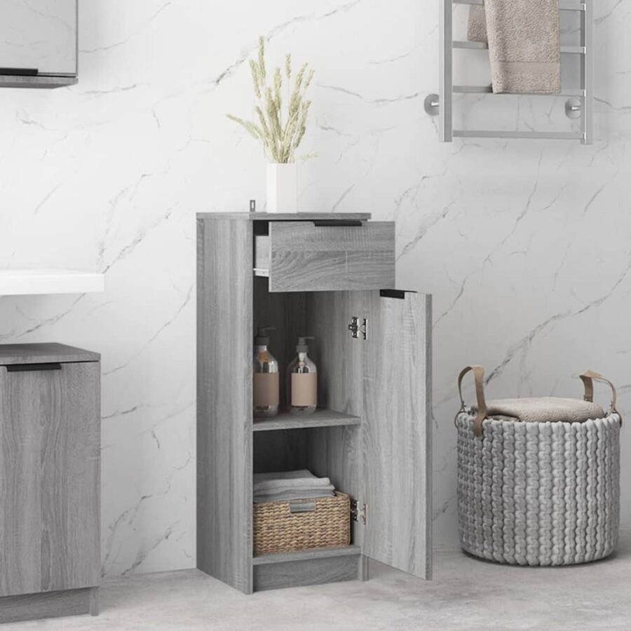 Badkamerkast 32x34x90 cm bewerkt hout grijs sonoma eikenkleurig - Afbeelding 3