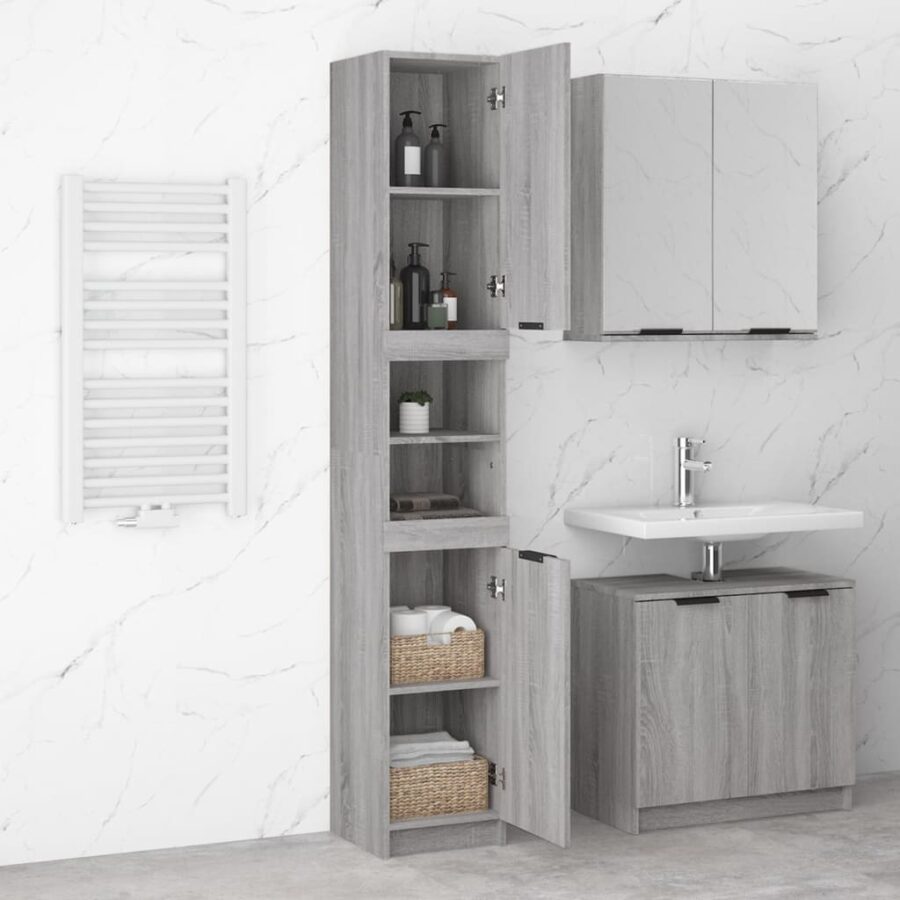 Badkamerkast 32x34x188,5 cm bewerkt hout grijs sonoma eiken - Afbeelding 4