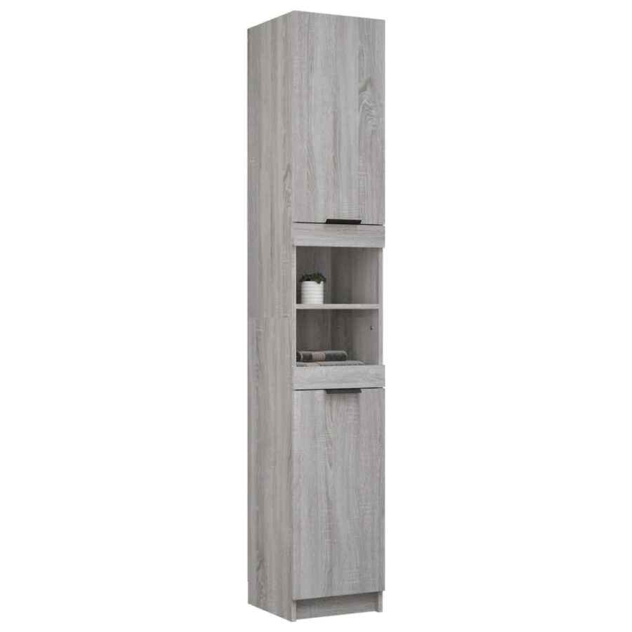 Badkamerkast 32x34x188,5 cm bewerkt hout grijs sonoma eiken - Afbeelding 5