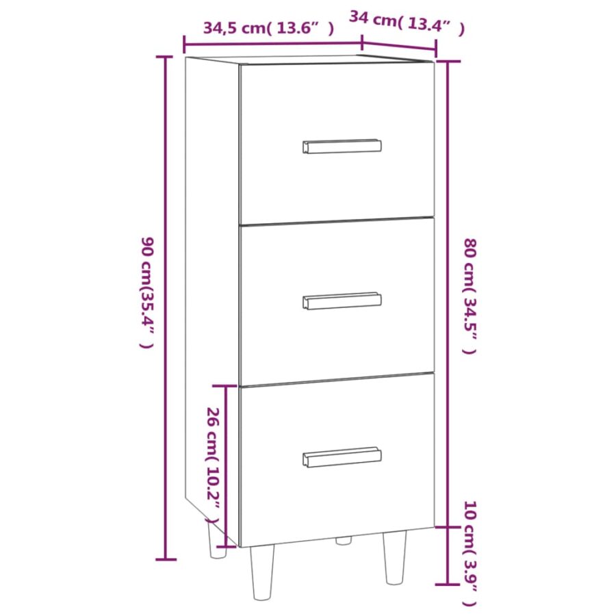 Dressoir 34,5x34x90 cm bewerkt hout grijs sonoma eikenkleurig - Afbeelding 9