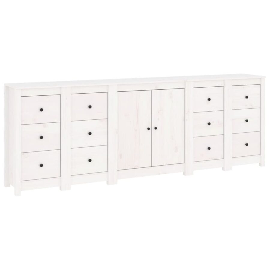 Dressoir 230x35x80 cm massief grenenhout wit - Afbeelding 2