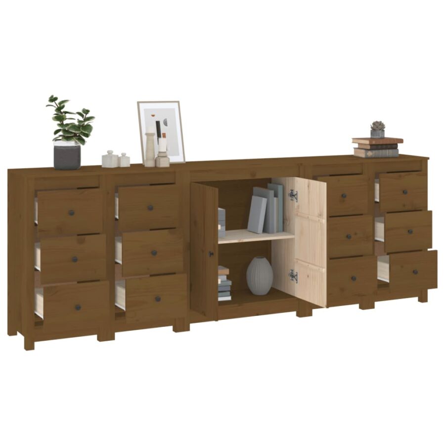 Dressoir 230x35x80 cm massief grenenhout honingbruin - Afbeelding 4