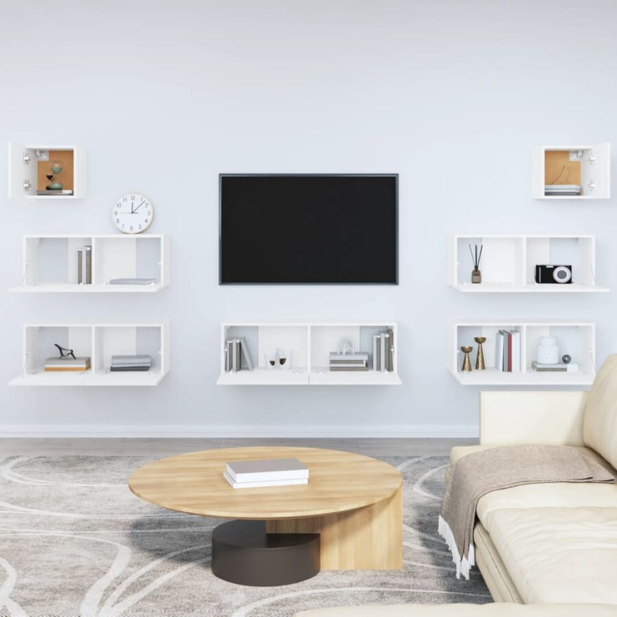 7-delige Tv-meubelset bewerkt hout wit - Afbeelding 3