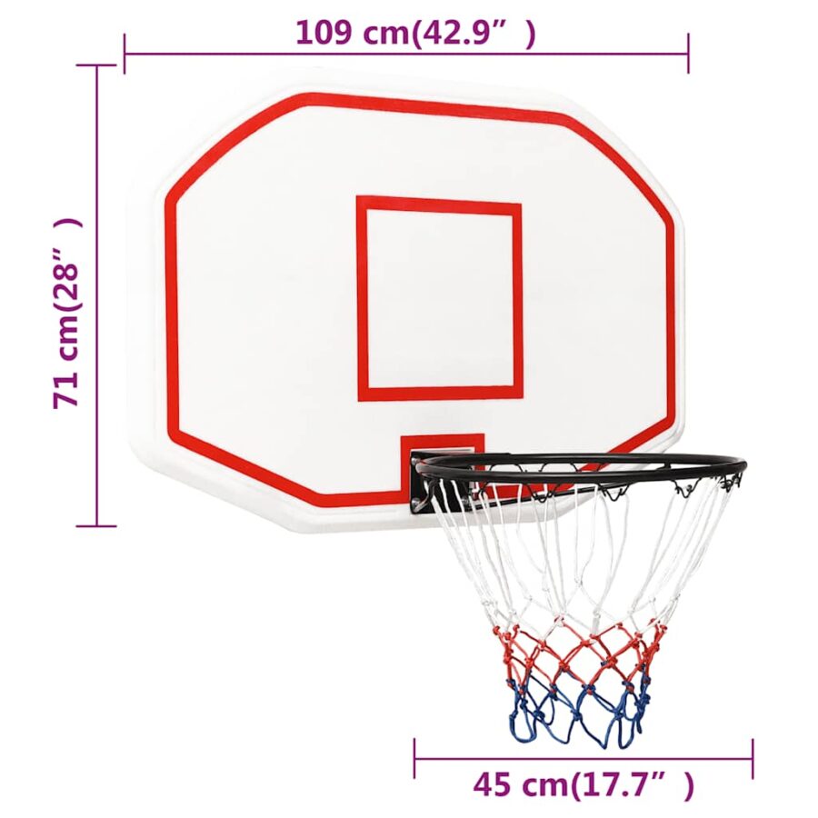 Basketbalbord 109x71x3 cm polyetheen wit - Afbeelding 7