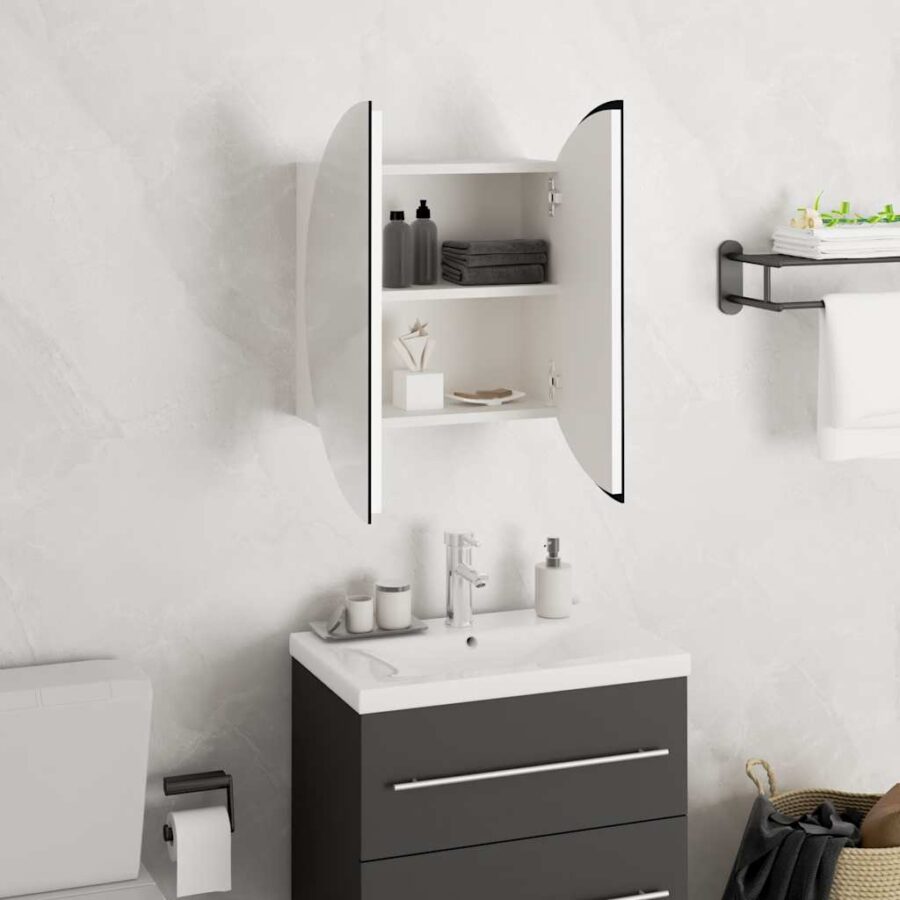 Badkamerkast met ronde spiegel en LED 40x40x17,5 cm wit - Afbeelding 4