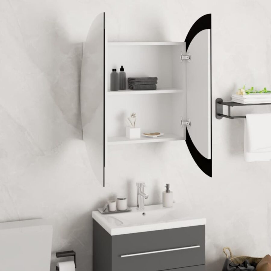 Badkamerkast met ronde spiegel en LED 54 x 54 x 17,5 cm wit - Afbeelding 4