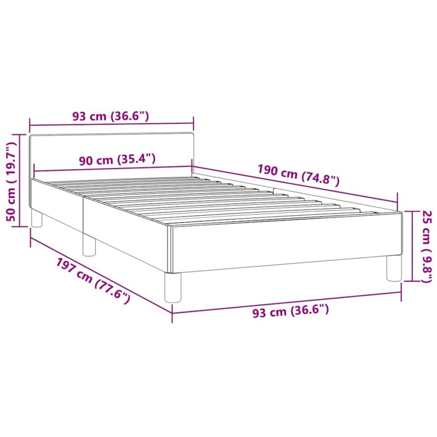 Bedframe met hoofdeinde zonder matras 90x190 cm fluweel roze - Afbeelding 9