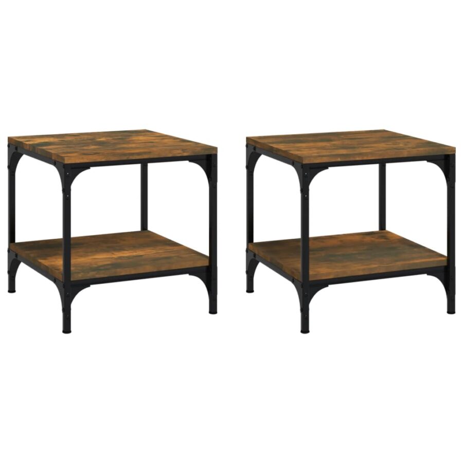 Bijzettafels 2 st 40x40x40 cm bewerkt hout gerookt eiken - Afbeelding 2