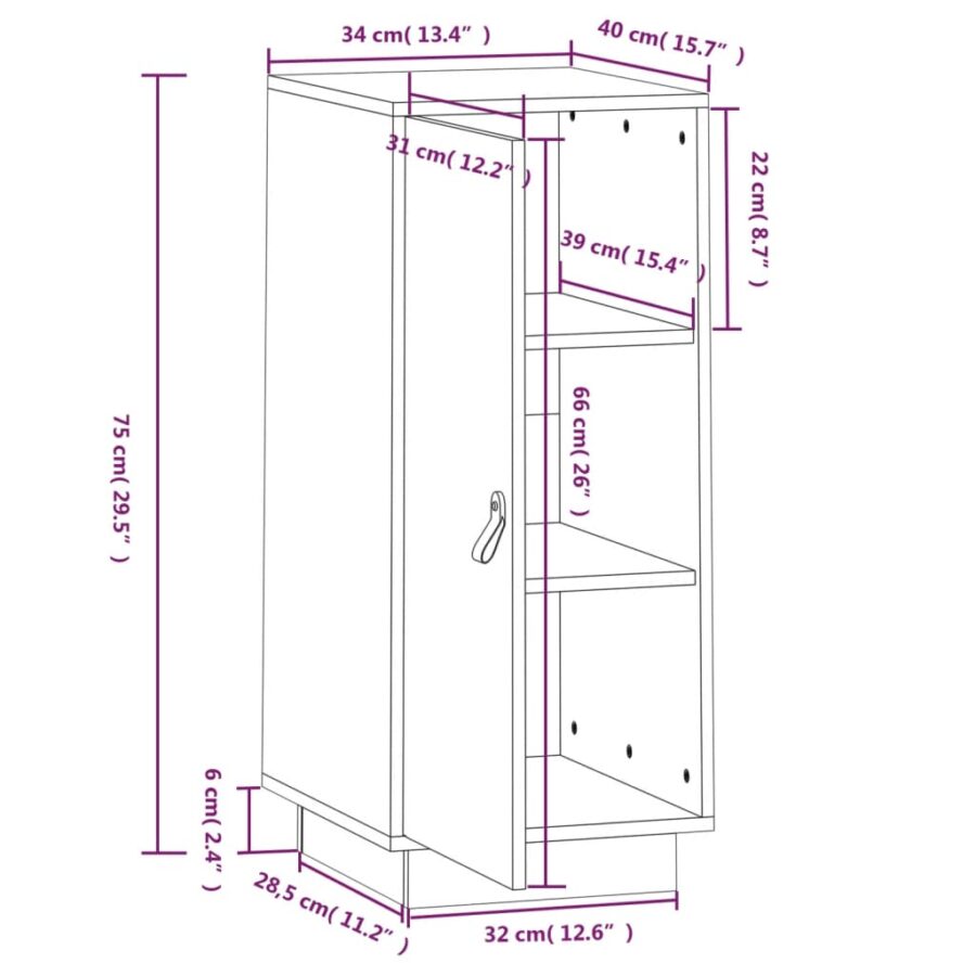 Dressoir 34x40x75 cm massief grenenhout - Afbeelding 11