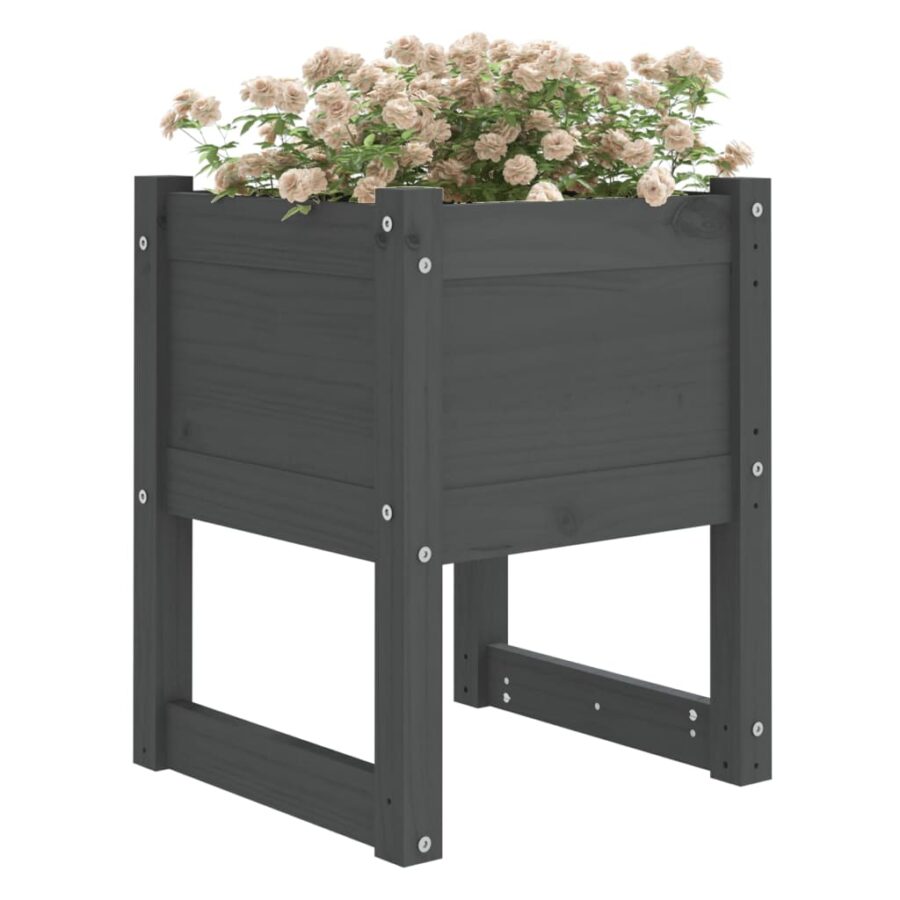 Plantenbak 40x40x52,5 cm massief grenenhout grijs - Afbeelding 3