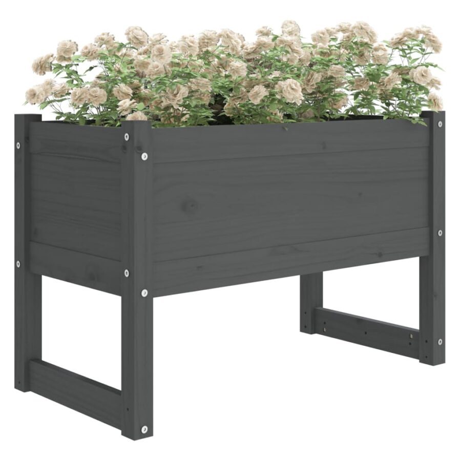 Plantenbak 78x40x52 cm massief grenenhout grijs - Afbeelding 3