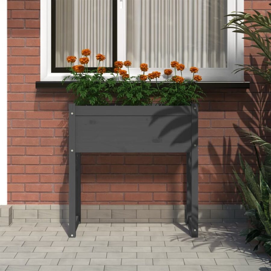 Plantenbak 78x40x81 cm massief grenenhout grijs - Afbeelding 3