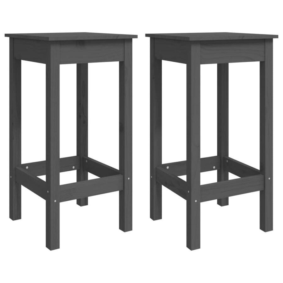 Barstoelen 2 st 40x40x78 cm massief grenenhout grijs - Afbeelding 2