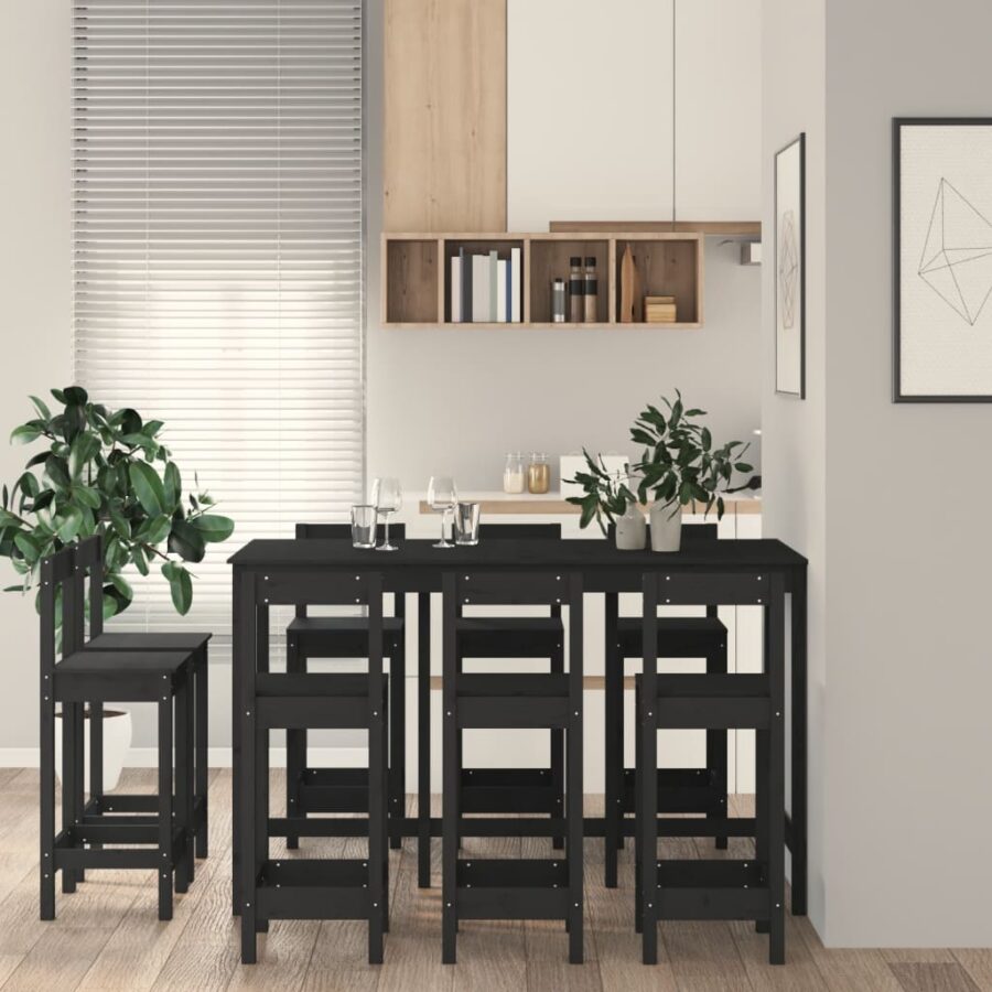 9-delige Barset massief grenenhout zwart - Afbeelding 6