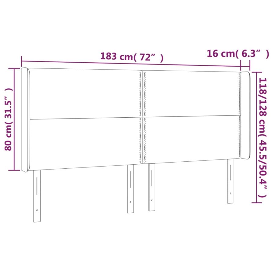 Hoofdbord met randen 183x16x118/128 cm stof crèmekleurig - Afbeelding 9