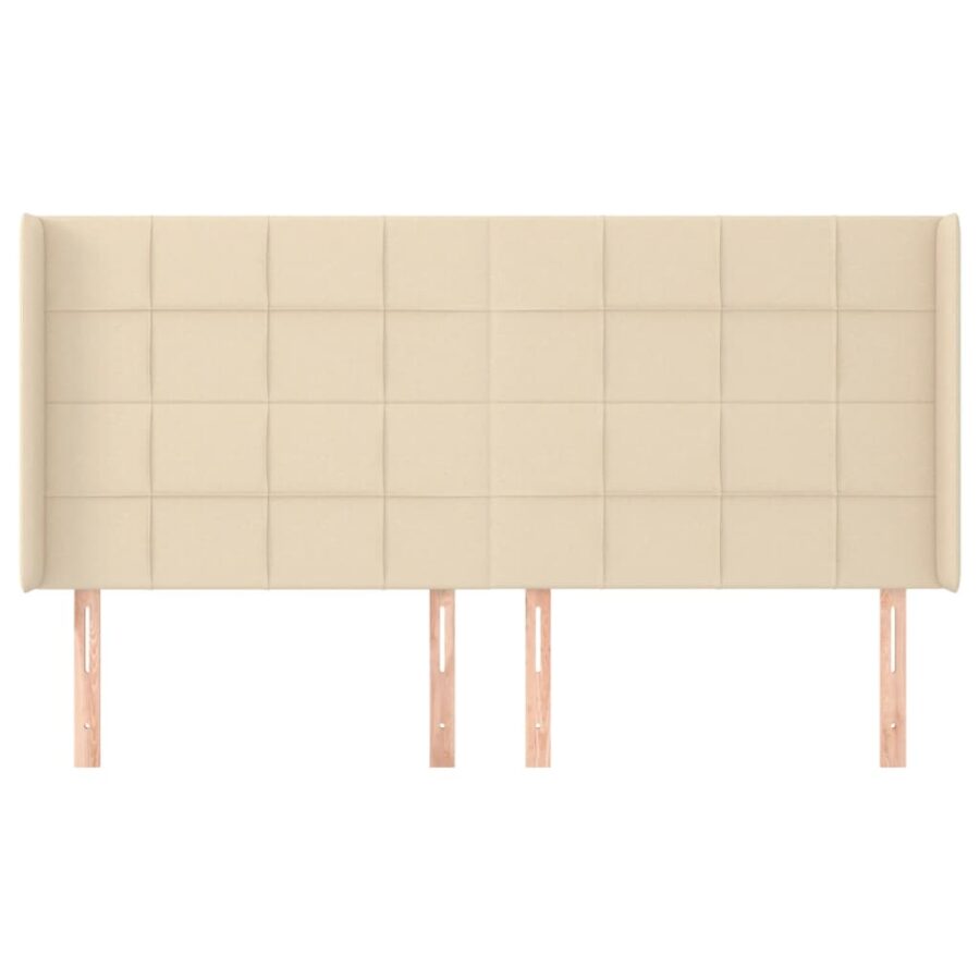 Hoofdbord met randen 183x16x118/128 cm stof crèmekleurig - Afbeelding 3