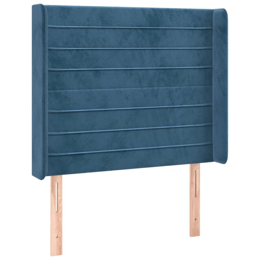 Hoofdbord met randen 93x16x118/128 cm fluweel donkerblauw - Afbeelding 2