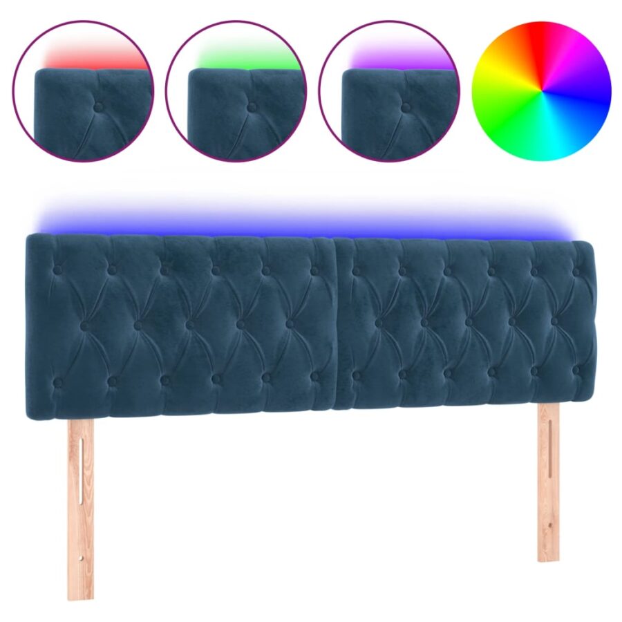 Hoofdbord LED 160x7x78/88 cm fluweel donkerblauw - Afbeelding 2