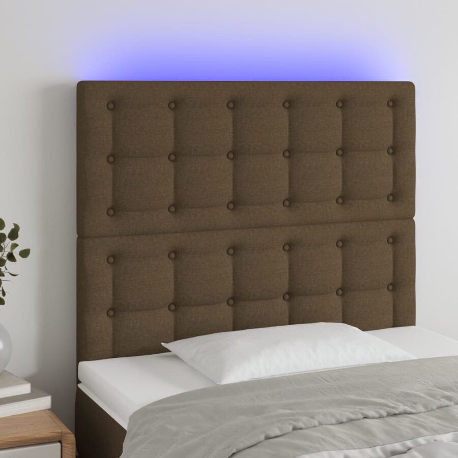 Hoofdbord LED 80x5x118/128 cm stof donkerbruin