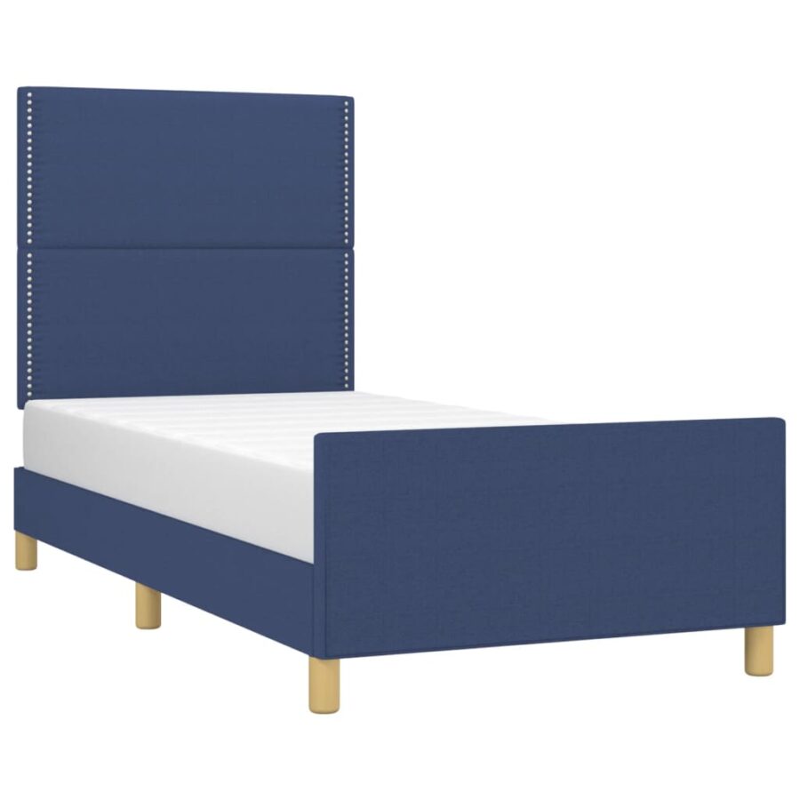 Bedframe met hoofdbord stof blauw 100x200 cm - Afbeelding 3