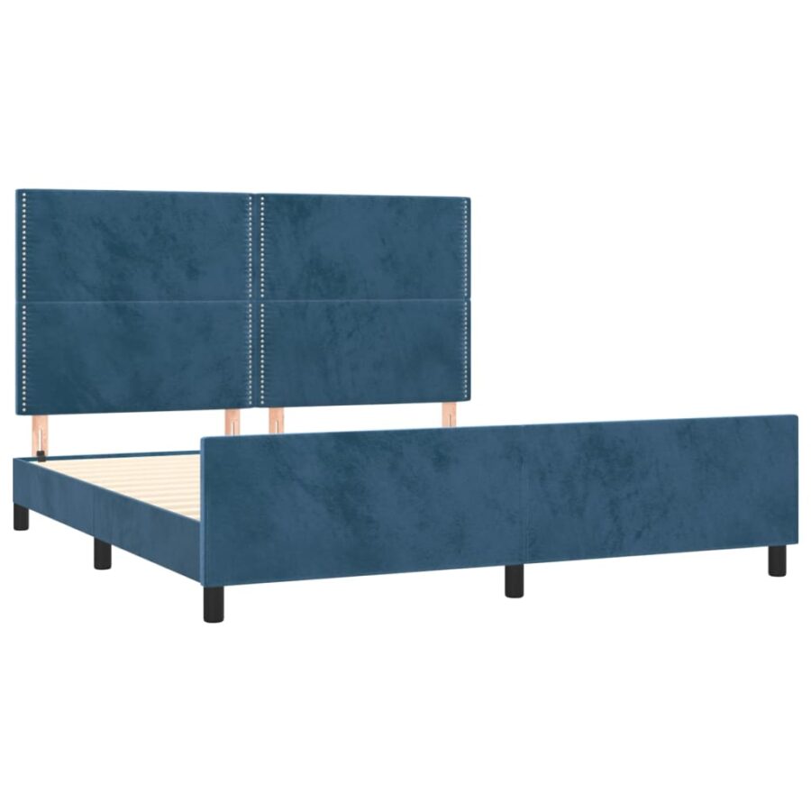 Bedframe met hoofdeinde fluweel donkerblauw 180x200 cm - Afbeelding 4