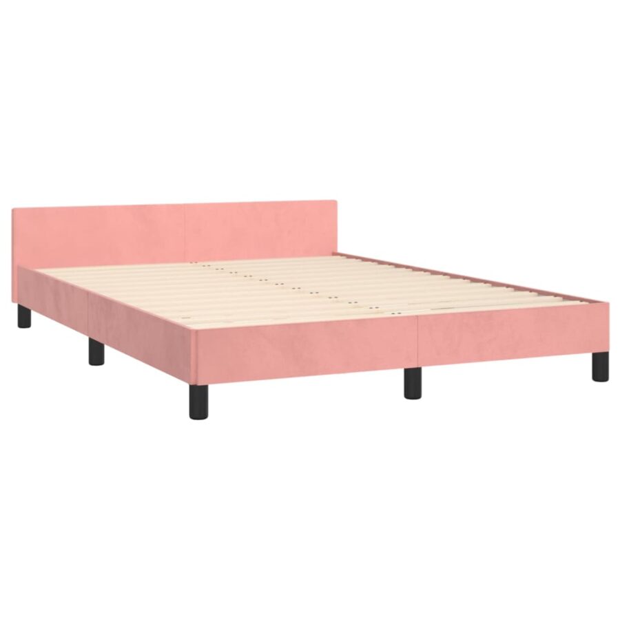 Bedframe met hoofdeinde fluweel roze 140x190 cm - Afbeelding 5