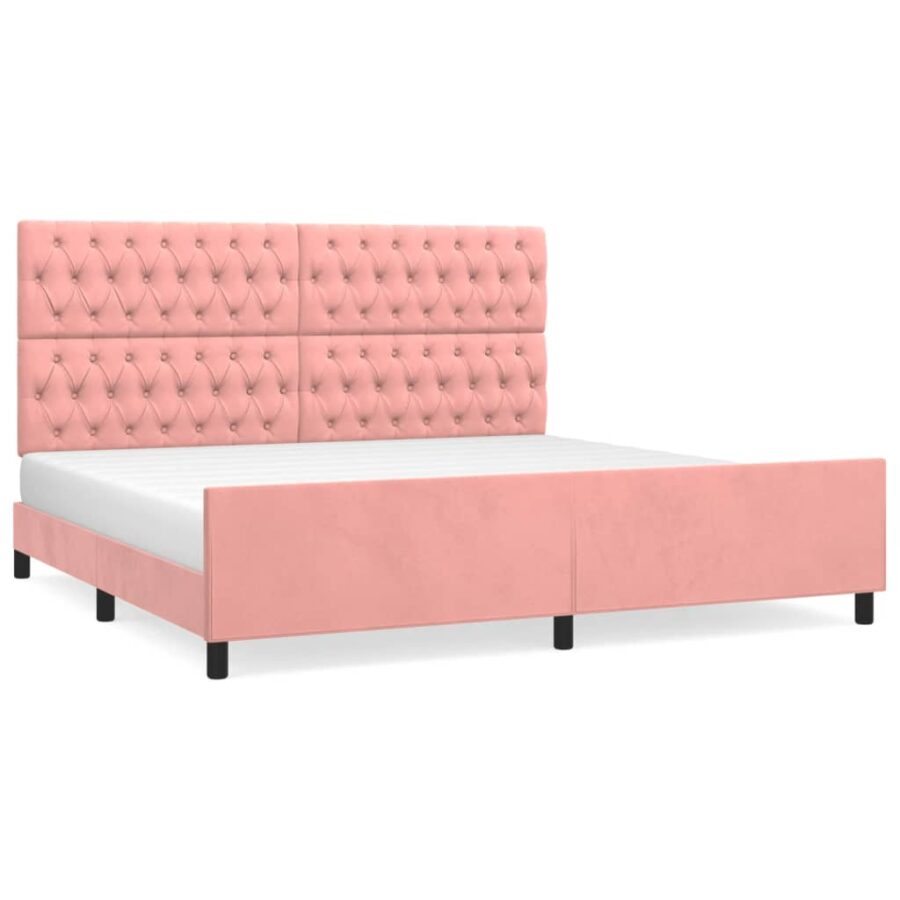 Bedframe met hoofdeinde fluweel roze 200x200 cm - Afbeelding 2